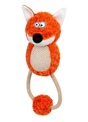 Іграшка для собак лисиця з пискавкою і мотузкою gigwi eco friendz, перероблений текстиль, m, 30 см