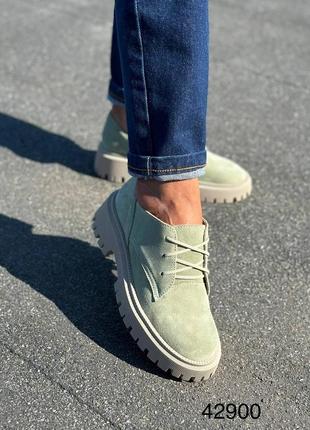 Туфли женские на шнурках цвет оливка1 фото