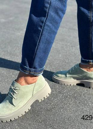 Туфли женские на шнурках цвет оливка4 фото