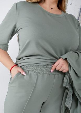 Костюм тройка бомбер + футболка + джоггеры спортивный женский кофта на молнии штаны на резинке черный оливковый лиловый батал двухнитака7 фото
