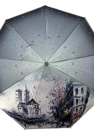 Жіноча автоматична парасоля на 9 спиць від frei regen з принтом міста, сатиновий купол, сіра ручка, 09074-11 фото