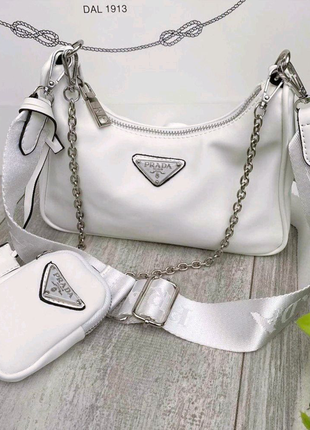 Жіноча сумка prada nylon shoulder bag white