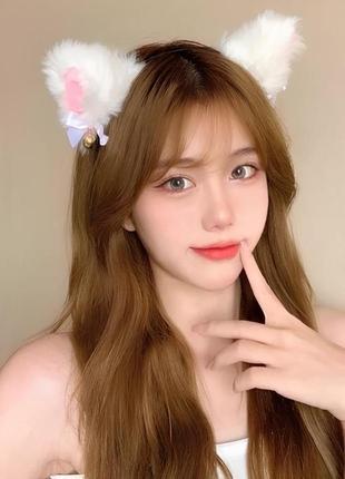 Набор 2 шт кошачьи ушки неко с колокольчиком черные и белые код 217