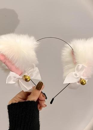 Набор 2 шт кошачьи ушки неко с колокольчиком черные и белые код 217