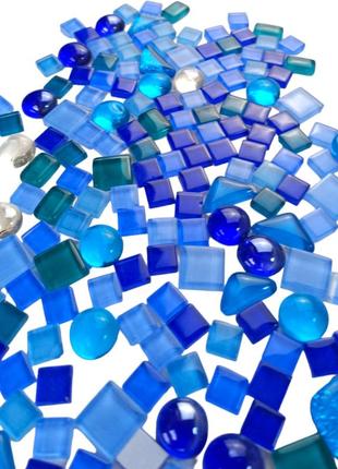 Набір шматочків мозаїки камінці мікс синій блакитний 200 гр 150-170 шт каміння декоративні для декору8 фото