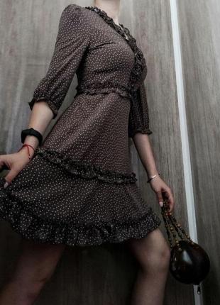 Стильне коричневе жіноче плаття у горошок кавове плаття у горох кавова сукня у горох коричнева сукня у горошок6 фото