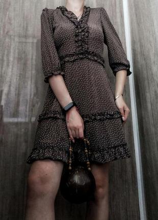Стильне коричневе жіноче плаття у горошок кавове плаття у горох кавова сукня у горох коричнева сукня у горошок5 фото