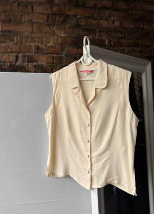 Alain manoukian chemises women’s vintage made in france premium beige sleeveless button blouse top жіночий, вінтажний, люксовий топ, блуза