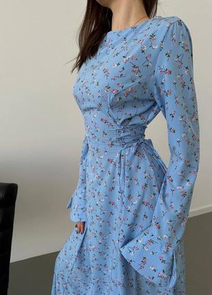Платье макси, р.уни 42-48, супер софт, голубой3 фото