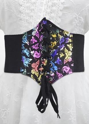 Корсетный пояс, декоративный корсет с рисунком бабочки, застежка на липучке и шнуровке.4 фото
