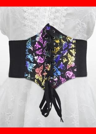 Корсетный пояс, декоративный корсет с рисунком бабочки, застежка на липучке и шнуровке.