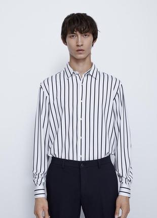 Zara man slim fit comfort stretch striped long sleeve 1927 shirt стрейчевая, приятная на ощупь рубашка, на длинный рукав