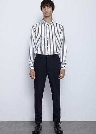 Zara man slim fit comfort stretch striped long sleeve 1927 shirt стрейчевая, приятная на ощупь рубашка, на длинный рукав2 фото