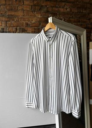 Zara man slim fit comfort stretch striped long sleeve 1927 shirt стрейчевая, приятная на ощупь рубашка, на длинный рукав4 фото