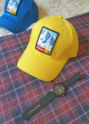 Жовта кепка в стилі supreme the north face + годинник у подарунок