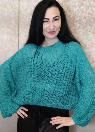 Кроп-свитер паутинка объёмной вязки оверсайз