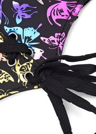 Корсет пояс на талию с цветным рисунком бабочки , декоративный корсет на липучке и шнуровке код 9876 фото