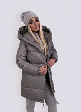 Тепла зимова куртка півпальта екокожа силікон 250