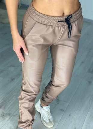 Теплі зимові штани штани джогеры екокожа хутро до 58 розміру8 фото