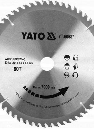 Диск пильный по дереву 235x30 мм 60 зубов 3 переходника yato yt-60687