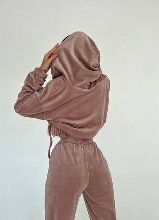 Жіночий спортивний костюм 💕пудровий костюм велюр плюш 💕 велюровий костюм трійка 💕 кофта з капюшоном та спортивні джогери 💕2 фото
