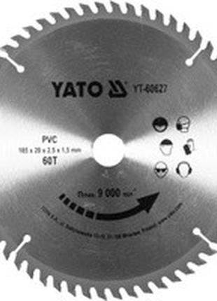 Диск пильный по пвх 185х2.5x20мм 60 зубов yato yt-60627