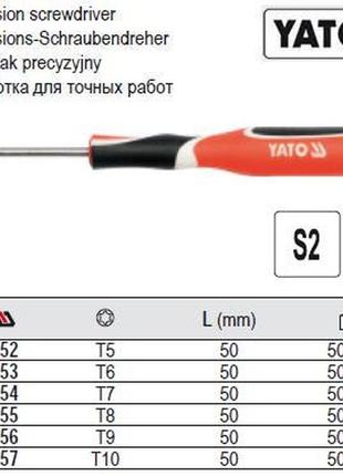 Отвертка yato викрутка мини torx прецизийна t6 l=50 мм yt-25853