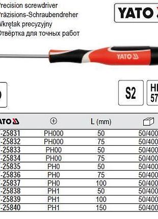 Отвертка yato польща викрутка мини philips ph0 l=50 мм yt-25835