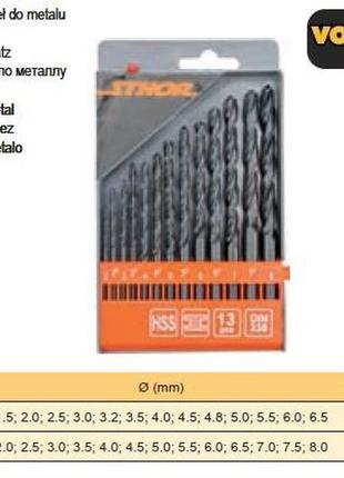 Набор сверла по металлу польша hss ø=2,0-8,0 мм 13 штук sthor-22180