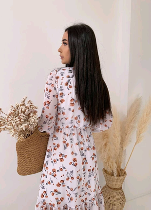 Шифонова сукня жіноча міді вільна з квітковим принтом повсякденне5 фото