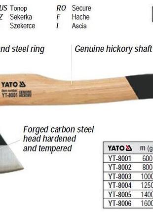 Топор yato польша сокира m=800 г l=380 мм yt-8002