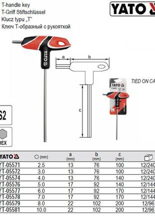 Ключ 6 гранный ручка yato польща hex м6 l=170 мм yt-05577