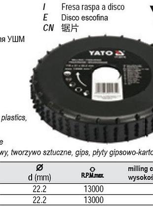 Диск-фреза 118х22.2х21 мм польша yato yt-59176