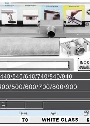 Трап для душа напольный польша white glass нержавейка 70 см fala-75382