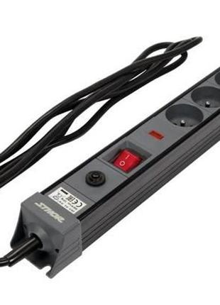 Подовжувач мережевий sthor: l= 3 м, колодка- 5 гнизд и вмик, 3-жильний ø=1,5 мм², з заземл. и захист vr-72370