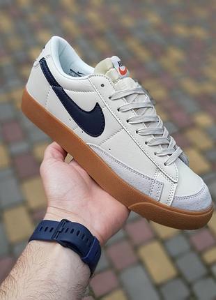 Мужские кроссовки nike blazer low низкие бежевые на коричневой <unk> smb