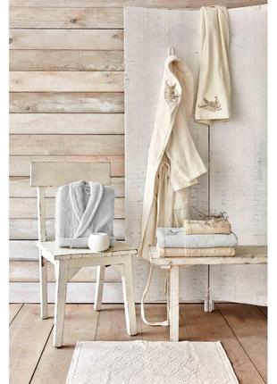 Набор халат с полотенцем karaca home fronda offwhite-gri кремовый-серый s-m ; l-xl