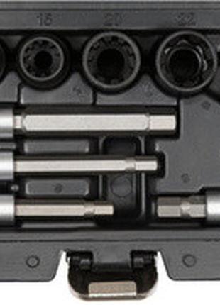 Насадки 6-гранни для гальмивних супортив авто yato польша: квадр- 3/8", 1/2", 7- 22 мм, 11 шт yt-06808