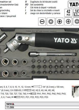 Набор отвертка yato польша биты трещотка 42 штуки yt-2806