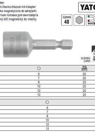 Насадка yato польша головка торцевая 6 граней магнит 1/4" 12х48 мм yt-1507