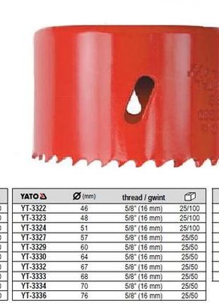 Пила кольцевая yato кильцева би-металева hss m3 ø=38 мм yt-3317