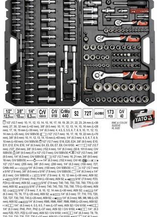 Набор инструмента yato польша головок торцевых 1/4'' 3/8" 1/2'' 173 штуки yt-38931