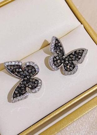 Серьги-гвоздики "black butterfly"/ классические / акцентные / изысканные / вечерние сережки