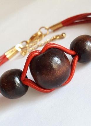 Браслет  "кожа + бук" 2