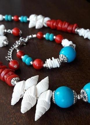 Комплект (намисто, браслет, сережки) "море - 7".