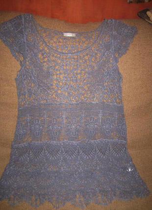 Туника-платье кружевом пляжная голубая1 фото