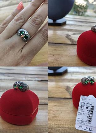 Кольцо серебро 925 сова золото 375 размер 18