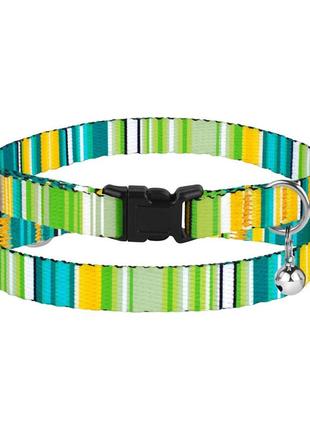 Ошейник для кошек bronzedog urban west нейлоновый с пластиковой пряжкой и колокольчиком салатовый