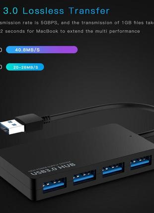 Внешний ультратонкий usb-hub хаб usb 3.0 на 4 порты черный2 фото