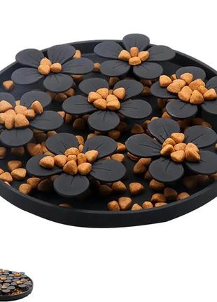 Силіконовий килимок для повільного годування котів сухим кормом, чорного кольору1 фото